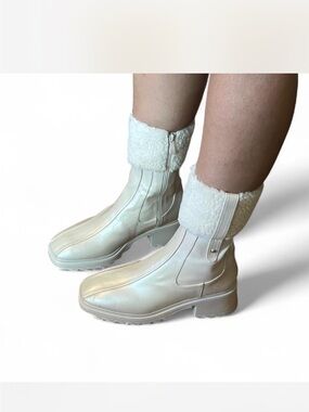 Ivory Shearling-Trim Women's Ankle Boots